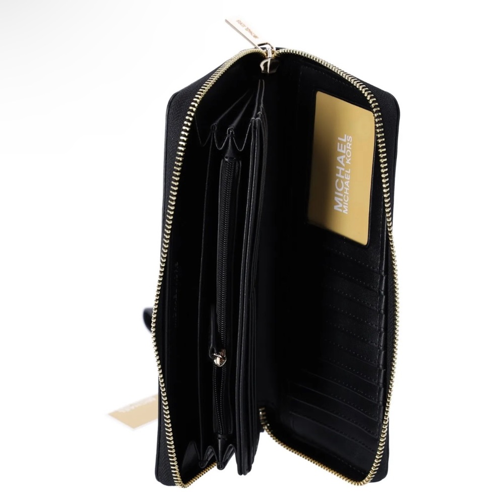 Michael Kors Jet Set Travel Large Continental Jacquard Wallet MK Black Multi - Picture 4 of 6